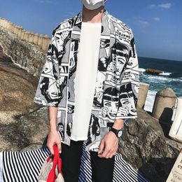 Open Stitch Kimono Jacket Men 2018 Summer Full Print Men's Jacket Three Quarter Sleeve Thin Style Mens Clothing