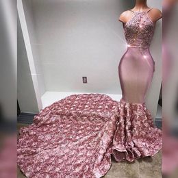 2018 African Fashion Sexy Prom Dresses Beads Lace Appliques Zipper Backless Mermaid Party Dress Gorgeous Floral Sweep Train Evening Gowns
