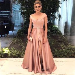 Elegant Off Shoulder Prom Dresses A Line Split Side Formal Prom Party Gowns Simple Cheap Mother Dress