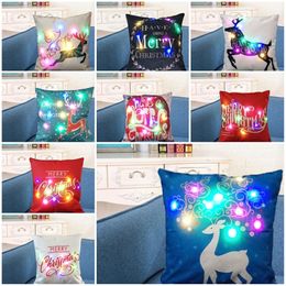 Christmas LED Glow Throw Pillow Case Cotton Linen Cushion Cover Merry Christmas Decorations For Home Office Sofa Pillow case New Year Gift