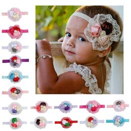 17 Colors Europe Babies Girls Flowers Lace Hair Bands Headband Kids Elastic Headwear Children Baby Princess Headwraps Hair Accessory