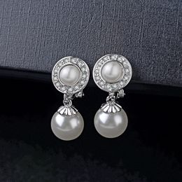 pearl earings with clips no pierced Jewellery for women new fashion Korean style Austria crystal best Mother's Day gift