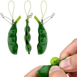 Squeeze-a-Bean Key Ring Tiktok Green Pea Popper Keychain Fidget Toys Soybean Finger Puzzles Focus Extrusion pendant Anti-anxiety Stress Relief Party gift H33HZ7S