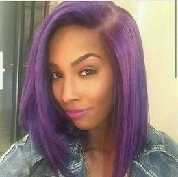 New Fashion Purple Color Glueless Full Lace Human Hair Wigs Peruvian Virgin Hair Ombre Lace Front Wig For Black Women