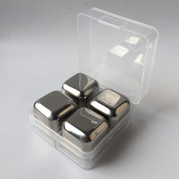 NEW 4pcs/set Whiskey Wine Beer Stones Stainless Steel Cooler Stone Ice Cube Chiller Stone W7279