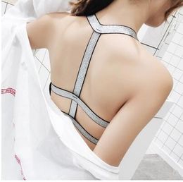 New design women's summer halter neck padded wireless back bandage hollow out short vest bustier camisole tank tops