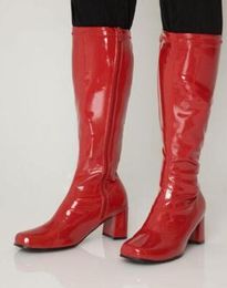 2018 Мода конфеты цвет сапоги коренастый каблук колено высокие сапоги женская обувь партии shinny кожаные сапоги коренастый каблук 6.5 см платье обувь