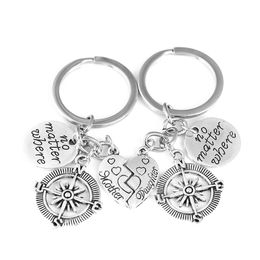 Mother Daughter Key Chain Set No Matter Where Compass Heart Family Gift