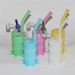 Wholesale Mini Silicone Rigs Dab Bongs Jar Water pipe Silicon Oil Drum Rigs silicone water pipes bubbler bong silicone mouthpiece