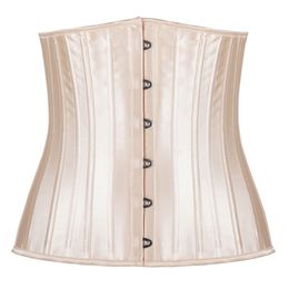 Woman Satin Lace Up Waist Cincher Corselet Body Shaper Sexy 24 Steel Bones Waist Control Underbust Corsets & Bustiers