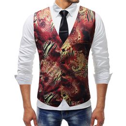2018 Floral Printed Slim Fit Men's Dress Suit suit vest for men for Weddings, Business and Casual Wear