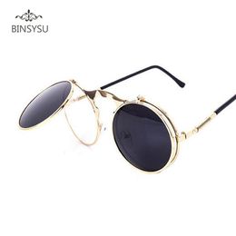 Fashion Steampunk Glasses Goggles Round Flip Up Vintage Steampunk Sunglasses Round Sunglasses Women steam punk M