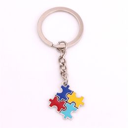 Classical Key Chain For Unisex Autism Style Jigsaw Puzzle Pattern With Beautiful Enamel Gift Choose Zinc Alloy Provide Dropshipping