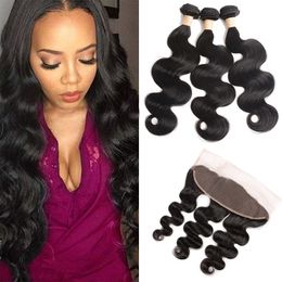 Brazilian Virgin Hair Extensions 3 Bundles With 13*4 Lace Frontal Body Wave Human Hair Extensions With 13X4 Lace Frontal 4 Pieces/lot