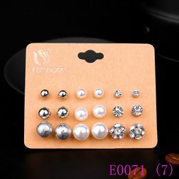 3 set Fashion Rhinestone Stud Earrings Set for Women Female Metal and Simulated Pearl round Ball Ear Studs Pusety Aros E0071