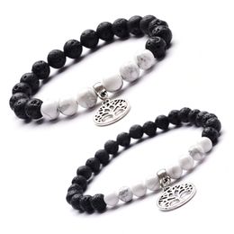 Natural Black Lava Stone Beads Turquoise Tree Of Life Bracelet DIY Essential Oil Diffuser Bracelet for women Yoga Jewellery