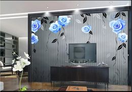 Wholesale-3D photo wallpaper custom 3d wall murals wallpaper Blue rose vintage background wallpaper for walls 3d papel de parede