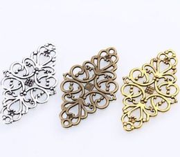 100Pcs Antique Silver Hollow Filigree Flower Connectors Pendant Charms For necklace Jewelry Making findings 41x24mm