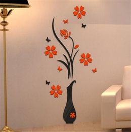 Fai Da Te Vaso Albero Di Fiori 3d Wall Stickers Decal Home Decor Adesivo De Parede Sfondi Per Soggiorno Cucina Decorazioni