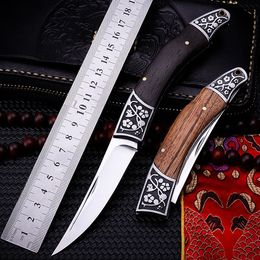 NEW!Tactical Folding Pocket Knife Steel Blade Wood Handle Titanium Survival Knives Huntting Fishing camping Tool fruit knife