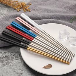 23cm Square Chopsticks 304 Stainless Steel Titanium Gold Rose Gold Sushi Hashi Colorful Chopstick Free Shipping QW8419