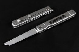 1Pcs Top Quality Folding Knife D2 Satin Tanto Blade Carbon Fibre + TC4 Titanium Handle EDC Pocket Knives With Zip Nylon Case