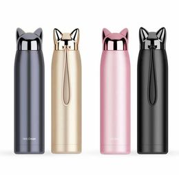 320ml 11oz Vacuum Bottle Double Wall Thermos Bottle Stainless Steel Vacuum Flasks Cute Cat Fox Ear Thermal Coffee Tea Milk Travel Mug