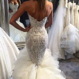 Beaded Designer Back Mermaid Dresses Sweetheart Lace Appliqued Bridal Gowns Beach Sexy Wedding Dress Robes De Soire