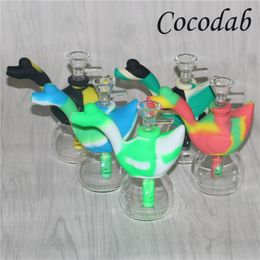 newest swan silicone water pipes 10colors glass water pipes bubbler oil rig bongs hookahs silicone dab rigsglass bowl silicone downstem dhl