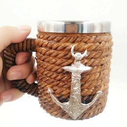 Europe and America Creative Resin 3D Stainless Steel Coffee Cup Anchor Shape Large Beer Mug Sailor Bar Wine Glass 401-500ml (Mug)