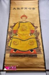 Delicate China old painting scroll vintage Qing Dynasty emperor Nuerhachi