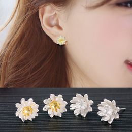 Fashion Flower Shape Earring Genuine 925 Sterling silver Engagement wedding Stud Earrings for women Jewellery 2 Colours