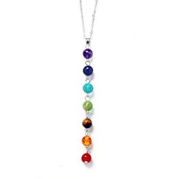 7 Colour Natural Stone Beads Necklaces 7 Reiki Chakra Healing Balance Beads Pendant Necklaces Women Yoga Jewellery