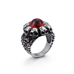 Punk Rock Skulls Ring for Men Opal Red Yellow Stone Party Biker Ring Vintage Stainless Steel HipHop Cat's eye Jewellery