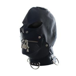 Bondage Faux Leather Gimp Mask Harness Restraint Hood Zip Mouth & Padlock #Q76