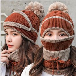 Fashion and fiannel thickening warm hat ear protectors for riding knitted neck mask wool hats for girl winter cold prevention
