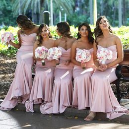 Pink Simple Cheap Sweetheart Bridesmaid Dresses Long Backless Pleats Sweep Train Wedding Gust Dress Maid Of Honour Gowns Custom Made