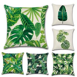 New Green Plants Pillow Case Pillowcase Cotton Linen Ethnic Pillow Cover Bedroom Throw Covers