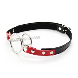 Bondage Quality PU Leather Ring Mouth Gag Double Open Ring Bandage Gag Adjustable Device #R45