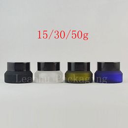 15g 30g 50g Frosted Glass Bottles Eye Cream jar empty Cosmetic Container Frosting Make Up glass Jar With Black Screw Cap