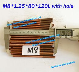 -(5Pcs Pack) M8 * 1,25 * 80 * 120 milímetros EDM fio de cobre de eléctrodos com furo (comprimento de rosca 80 milímetros), Tapping cobre eléctrodo M8 para aplicações EDM