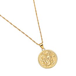 Jewellery Carved Classic Flying Chinese Dragon Medal Pendant Necklace - Symbol of Emperor