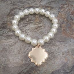 diy Jewellery pearl stretch bracelet western style blank quatrefoil charm monogram pure handmade elastic rope chain