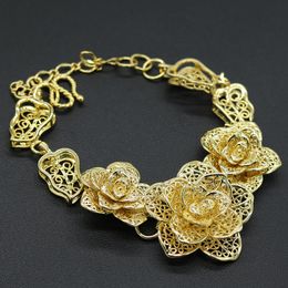 Filigree 3-Flower Bracelet Womens Wrist Chain 18k Yellow Gold Filled Solid Wedding Party Jewellery Beautiful Gift Every Day Wear