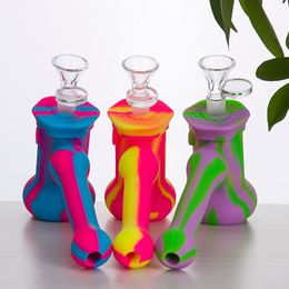 Wholesale Multi-Function Silicone Hammer Hand Pipes Camo Oil Burner Bubbler Hand Smoking Pipes Dab Rig with Glass Bowl and Silicone Jar 469