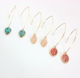 Fashion Gold Color Natural stone Water Drop Oval Earrings Green Pink Crystal Dangle Earrings For Women Jewelry