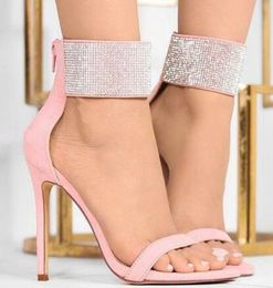 Sexy Bling Bling Crystal Embellished Ankle Strap Sandals High Heel Cut-out Back Zipper Cage Shoes Women Thin Heel Summer Sandal