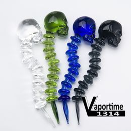 Skull Smoking Accessories Glass Dabber Curved Crossbones Dabbers Banger Carb Cap 4.7 Inch Length Clear Black White Blue Green 5 Colours 572
