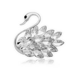 High Quality Vintage Style Alloy Lovely Swan Brooch Luxury Black Crystal Animal Broach Hot Seliing White Crystals Scarf Pin For Women