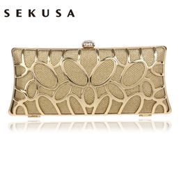 SEKUSA Clutch Female Diamonds Metal Hollow Out Style Women Evening Bags Alloy Mixed Colour Chain Shoulder Purse Evening Bags Y18103003